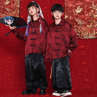 儿童国潮套装2024中国风男童唐装红色运动会衣服女童啦啦队