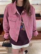 韩国粉色牛仔外套，女春2024韩版宽松长袖休闲小个子短款上衣