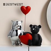 爱心气球小熊电视柜装饰结婚家居饰品坐姿摆件房间改造小物件礼物