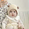 婴儿帽子秋冬款可爱球球护耳帽婴幼儿，男女宝宝针织，保暖毛线包头帽(包头帽)