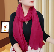 纯色棉麻大尺寸中国红色丝巾夏围巾披肩两用女生秋冬季新薄款围脖