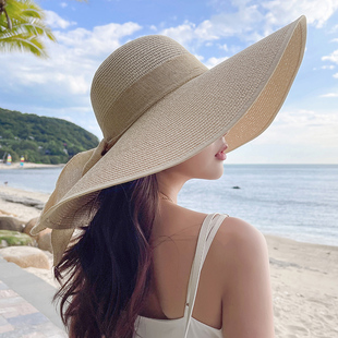 草帽女夏季防晒超大帽檐，遮阳帽沙滩海边度假太阳，帽子可折叠帽子潮