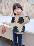 定制女童圣诞毛衣2023韩版洋气女宝宝套头，毛线衫加绒加厚针织
