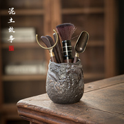 粗陶鎏金茶道六君子茶夹养壶笔不锈钢茶勺茶针家用茶具竹木制配件