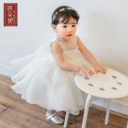 儿童婚纱2021女童白色蓬蓬裙，宝宝无袖一周岁演出服，儿童公主裙