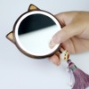 黑胡桃木猫咪发光LED化妆镜小镜子随身镜梳妆镜木质便携女生礼物