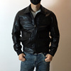 德国polizei皮夹克皮衣，黑色男式短款翻领人造皮，修身德军外套