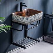 2023适用于复古落地式洗手盆浴室柜组合小户型简易支架一体阳台洗
