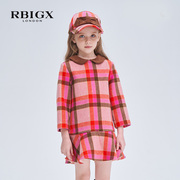 RBIGX瑞比克童装冬季女童百搭设计感潮流撞色翻领格纹连衣裙