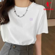 中国乔丹短袖女装T恤2023夏季宽松圆领白色体恤女士半袖上衣
