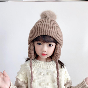 宝宝帽子秋冬款儿童可爱针织毛线帽冬季加厚保暖加绒男女童护耳帽