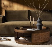 藤编小户型客厅沙发边几现代简约双层实木小茶桌，圆形美式咖啡桌