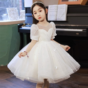 女童白色公主裙夏装儿童蓬蓬纱连衣裙小女孩花童婚礼钢琴演出礼服