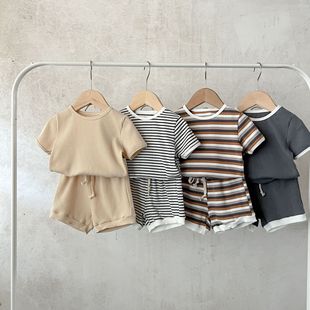 韩版婴儿条纹短袖上衣短裤两件套装婴幼儿宝宝夏季男女童运动衣服