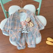 秋季0一1-2-3岁男宝宝西装三件套婴儿童洋气西服男童春秋礼服套装