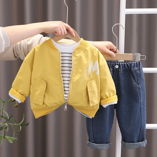 男童春季三件套长袖夹克外套1一4周岁小童宝宝秋装套装婴儿衣服潮