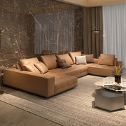 纳威意式真皮沙发大户型U型组合轻奢豪华别墅客厅模块转角皮沙发