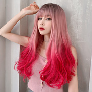 欧美假发女长发网红渐变大波浪卷发时尚粉色全头套式逼真发套