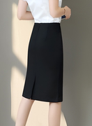 职业半身裙女2024西装面料通勤高级感修身高腰黑色包裙一步裙