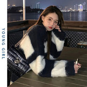 宽松慵懒毛衣女秋冬韩系温柔设计感2023年条纹套头针织衫长袖上衣
