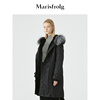 玛丝菲尔女装2020年冬季黑色中长款大毛领尼克服连帽棉衣棉服