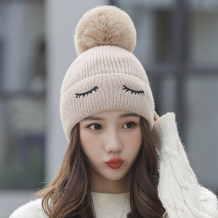 女学生帽子冬季加绒保暖帽日系小清新毛线帽翻边针织帽米白灰红色