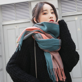 韩版围巾女冬季针织毛线学生围脖 秋冬天长款加厚大红色披肩两用