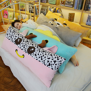 可爱龙猫双人枕头女生床上睡觉长条，抱枕大靠垫毛绒玩具公仔可拆洗