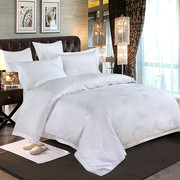 宾馆床上用品床单三件套酒店提花被套四件套O纯棉全棉白色简约大