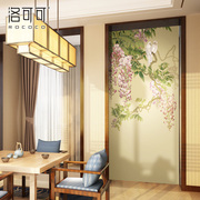 新中式壁纸双栖紫藤玄关客厅沙发背景墙纸沙发卧室装饰壁纸壁画