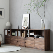 定制北欧全实木书柜现代简约日式黑胡桃木组合格子柜落地收纳柜矮