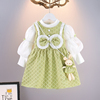 女童春秋装宝宝长袖洋气连衣裙时尚套装婴儿绿色公主裙韩系童装潮