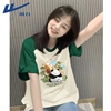 回力墨绿撞色短袖女t恤夏季2025新款小个子女装上衣插肩袖体恤衫