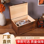 实木质桌面收纳盒 杂物小箱子带锁木箱子 证件整理盒子复古茶叶盒