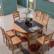 北欧火烧石餐桌椅组合可伸缩火锅桌方桌折叠多功能大理石实木饭桌