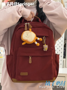 红色双肩包包女日系复古旅行背包时尚通勤电脑包少女学生上课书包