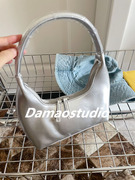 damaostudio新潮包银色(包银色，)小众漆皮时髦复古多色，单肩腋下手提包女包