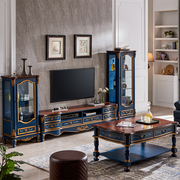 美式客厅彩绘电视柜边柜组合欧式复古约做旧地柜电视柜套装