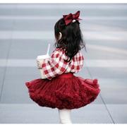 配tutu裙毛衣上装开衫秋冬季搭配酒红色半身裙上衣凸凸套装女孩