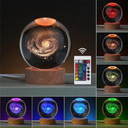 跨境太空银河系水晶球小夜灯桌面摆件创意3D内雕水晶球装饰品