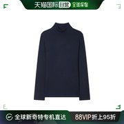 韩国直邮hazzyst恤23fw海军蓝商标，绣花高领条纹长袖t恤