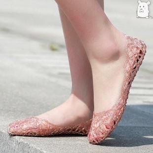 夏季洞洞鞋镂空塑料单鞋水晶果冻鞋鸟巢平跟女凉鞋平底沙滩鞋