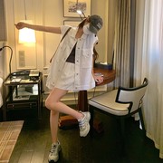 白色小个子工装风套装女夏季2024韩版无袖马甲阔腿短裤两件套