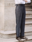 英伦高腰男士休闲裤十分意式商务那不勒斯牛仔廓尔格垂感直筒西裤