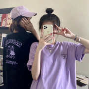 闺蜜装紫色短袖t恤女2023夏季宽松百搭设计感小众学生上衣服