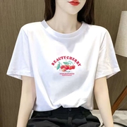 纯棉白色短袖t恤女ins潮正肩宽松清纯系掐腰打底衫内搭洋气上衣潮