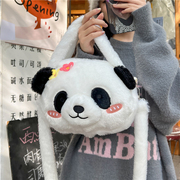 日系可爱毛绒熊猫头包包软妹卡通玩偶手提包百搭JK少女学生斜挎包