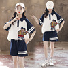 女童套装夏装2024韩版洋气运动服中大童，宽松卡通短袖+短裤两件套