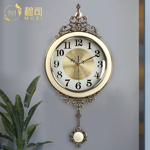 欧式金属钟表挂钟客厅创意，时尚大气个性现代简约家用摇摆美式时钟