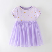 女童紫色彩虹蓬蓬公主，裙女宝宝夏装连衣裙儿童，礼服生日网纱裙